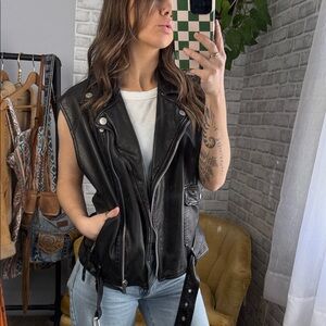 We The Free // Black Faux Leather Moto Vest